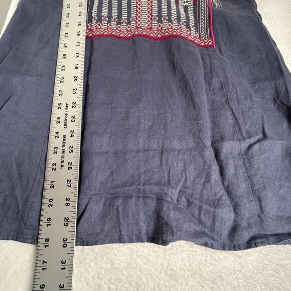 Cabi Womens Navy Embroidered Tunic Dress 100% Linen V-Neck With 3/4 Sleeves & Ba - Picture 8 of 9